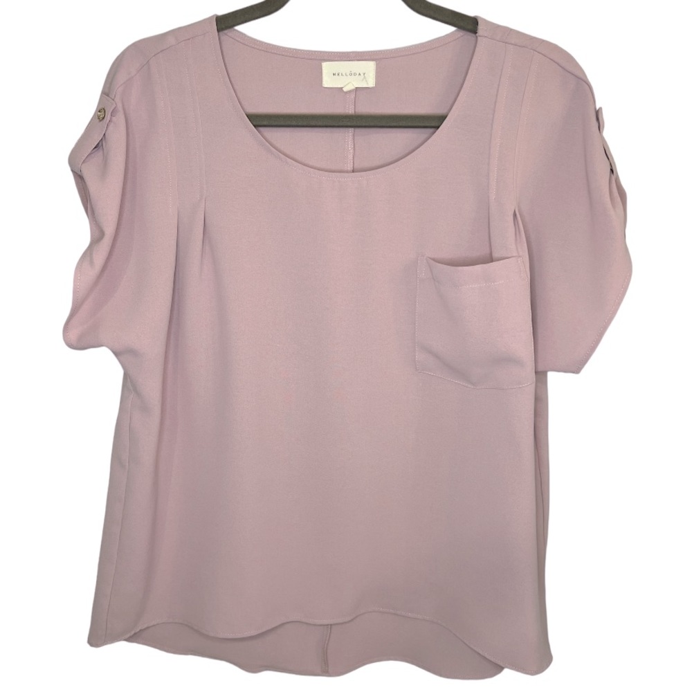 Melloday light purple pink pastel short sleeve blouse size Small *